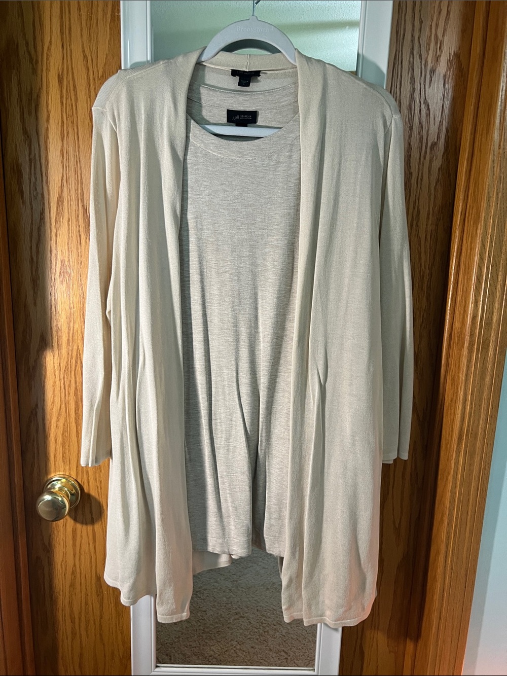 J. Jill Cream Open-Front Lightweight Draped Cardigan Set with Sleeveless Top